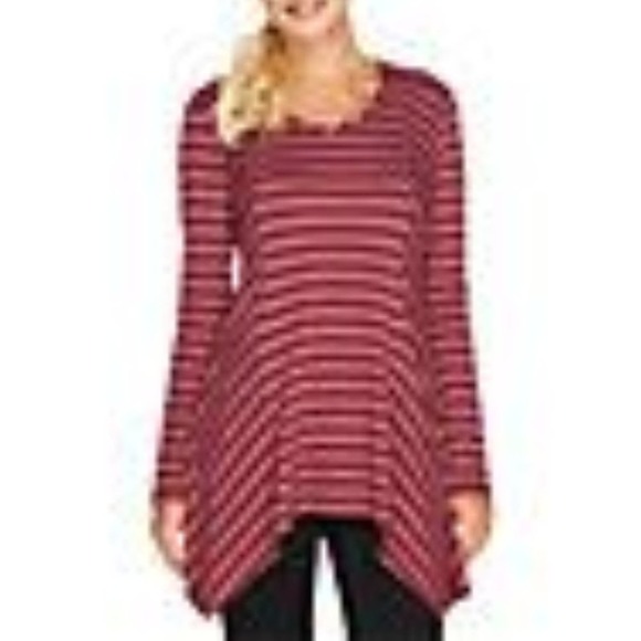 LOGO Lori Goldstein Women's Angle Stripe Knit Asymmetric Hem Long Sleeve Tee XL - Picture 3 of 13